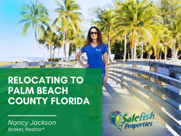 Relocating to Palm Beach County Florida realtor standing on small bridge with palm trees